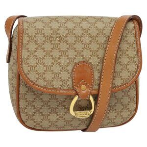 Authentic CELINE Macadam Canvas Shoulder Bag PVC Beige Gold